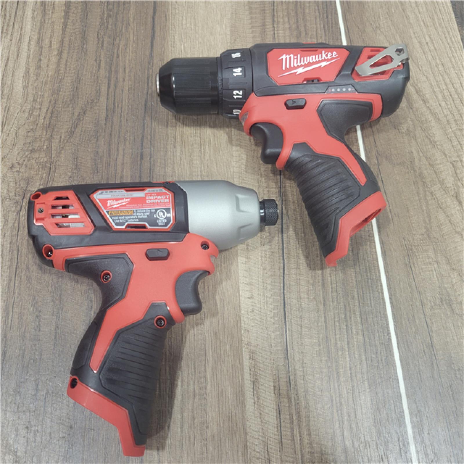AS-IS  Milwaukee M12 12V Lithium-Ion Cordless Drill Driver/Impact Driver Combo Kit with Two 1.5Ah Batteries, Charger and Bag (2-Tool)