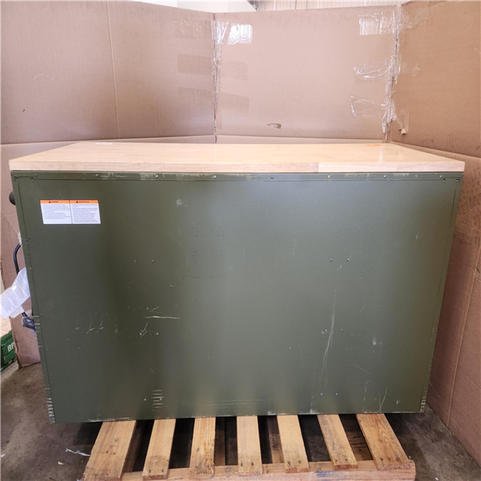 Phoenix Husky Heavy Duty 61 in. W x 23 in. D 15-Drawer Matte Army Green Mobile Workbench Cabinet with Solid Wood Top