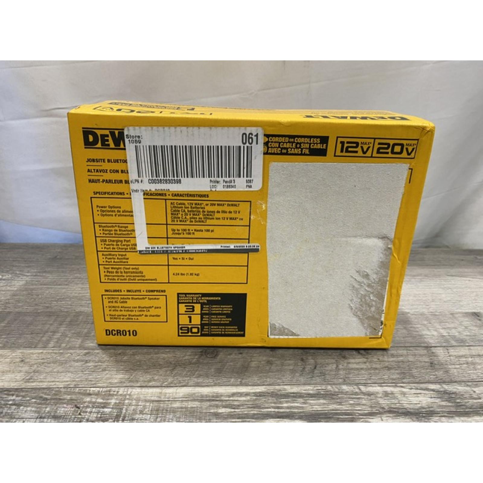 NEW - DEWALT 20V MAX Cordless Bluetooth Speaker (Tool Only)