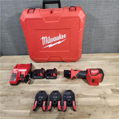 HOUSTON LOCATION - AS-IS M18 18V Lithium-Ion Cordless Short Throw Press Tool Kit with 3 PEX Crimp Jaws (2) 2.0 Ah Batteries and Charger