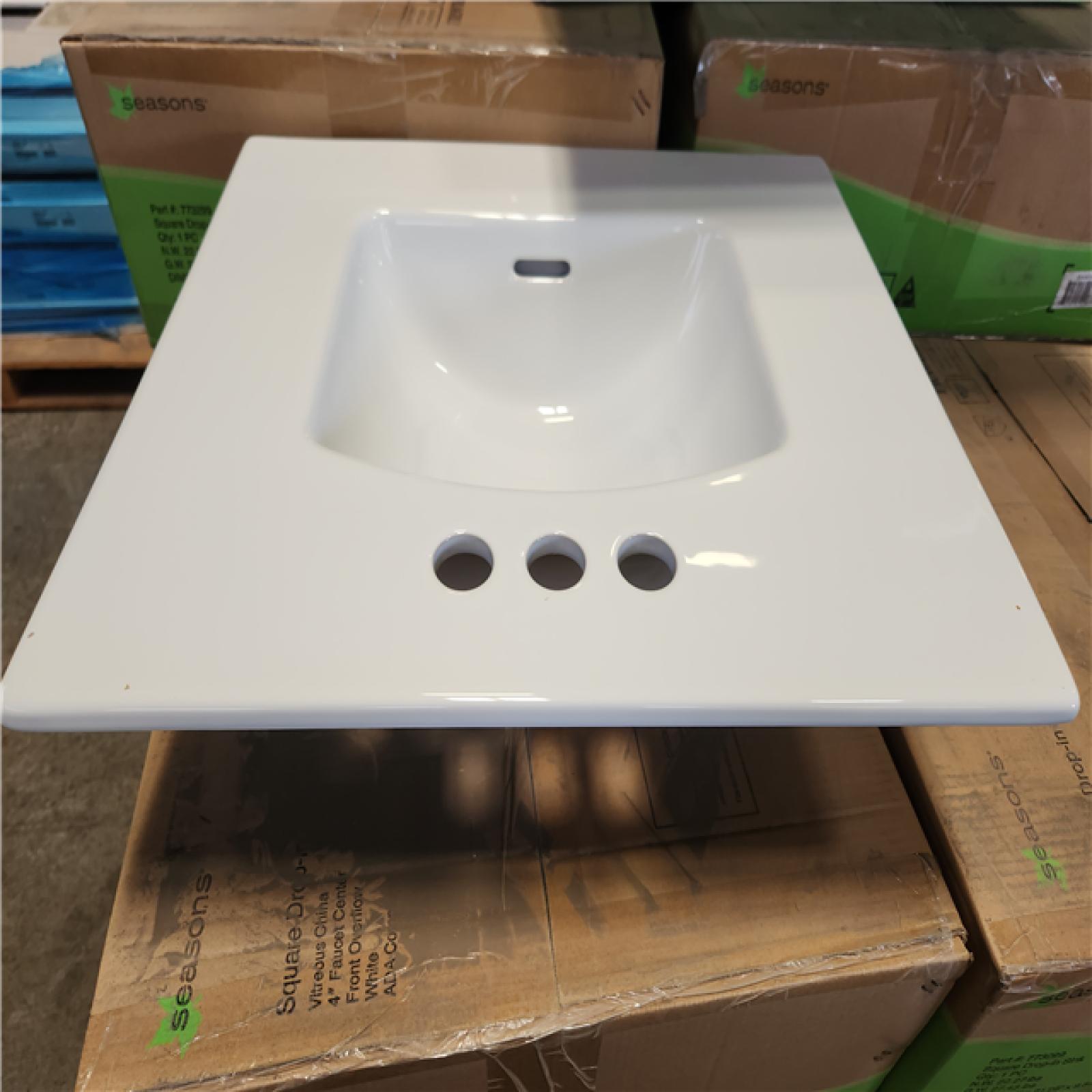 Phoenix Location NEW Seasons Square Drop-in Sink Vitreous China 4 Faucet Center Front Overflow White ADA Compliant Pallet  (19 Sinks) (Sealed)