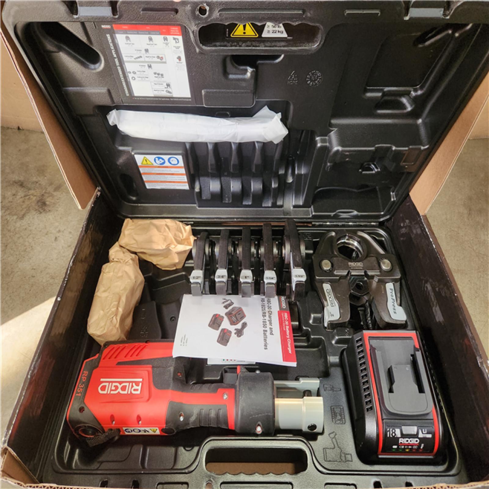Phoenix NEW RIDGID RP 351 ProPress Inline Standard Press Tool Kit (Includes Case + 2  Lio-Ion Batteries + Charger + 6 Press Tool Jaws