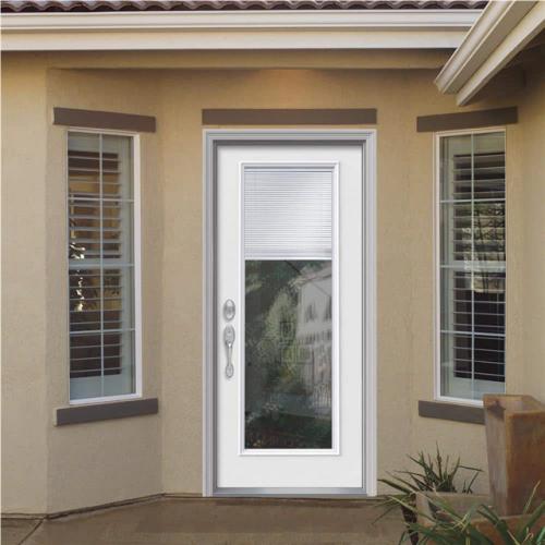 Phoenix NEW MMI DOOR 32 in. x 80 in. Internal Blinds Right-Hand Inswing Full Lite Clear Classic Primed Fiberglass Smooth Prehung Front Door