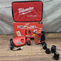 AS-IS Milwaukee M12 FUEL 12V Lithium-Ion Brushless Cordless 4-in-1 Installation 3/8 in. Drill Driver Kit with 4-Tool Heads
