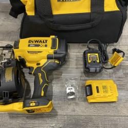 AS-IS DEWALT 20V MAX Lithium-Ion 15-Degree Electric Cordless Roofing Nailer Kit