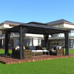 Phoenix NEW VEIKOUS 16 ft. W x 12 ft. D Aluminum Gazebo Polycarbonate Double Top Roof with Black Textilene Netting