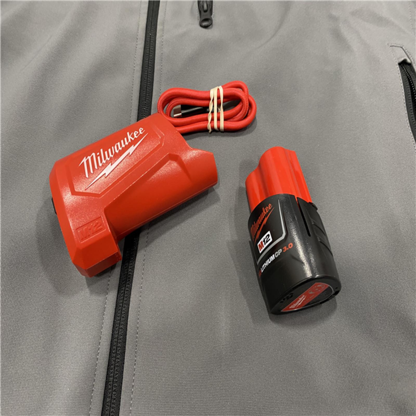 AS-IS Milwaukee Men's Large 12-Volt Lithium-Ion Cordless Tough Shell Gray Heated Jacket Kit