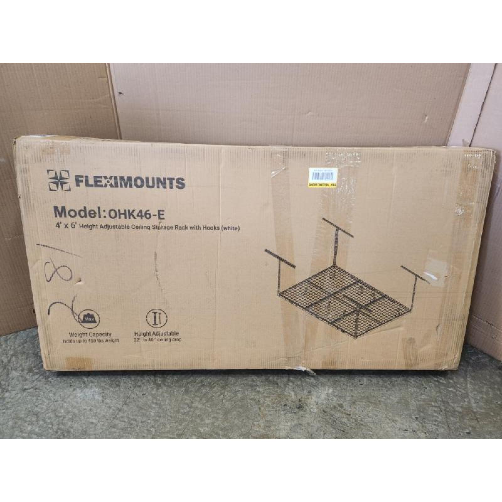 Phoenix NEW FLEXIMOUNTS OHK Series 48 in. W x 72 in. D x 22-40 in. H White Ceiling Mounted Overhead Garage Storage Rack with Accessory Hooks