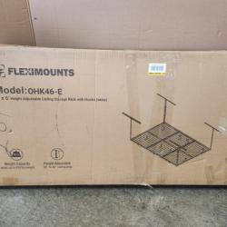 Phoenix NEW FLEXIMOUNTS OHK Series 48 in. W x 72 in. D x 22-40 in. H White Ceiling Mounted Overhead Garage Storage Rack with Accessory Hooks