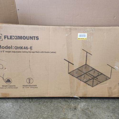 Phoenix NEW FLEXIMOUNTS OHK Series 48 in. W x 72 in. D x 22-40 in. H White Ceiling Mounted Overhead Garage Storage Rack with Accessory Hooks