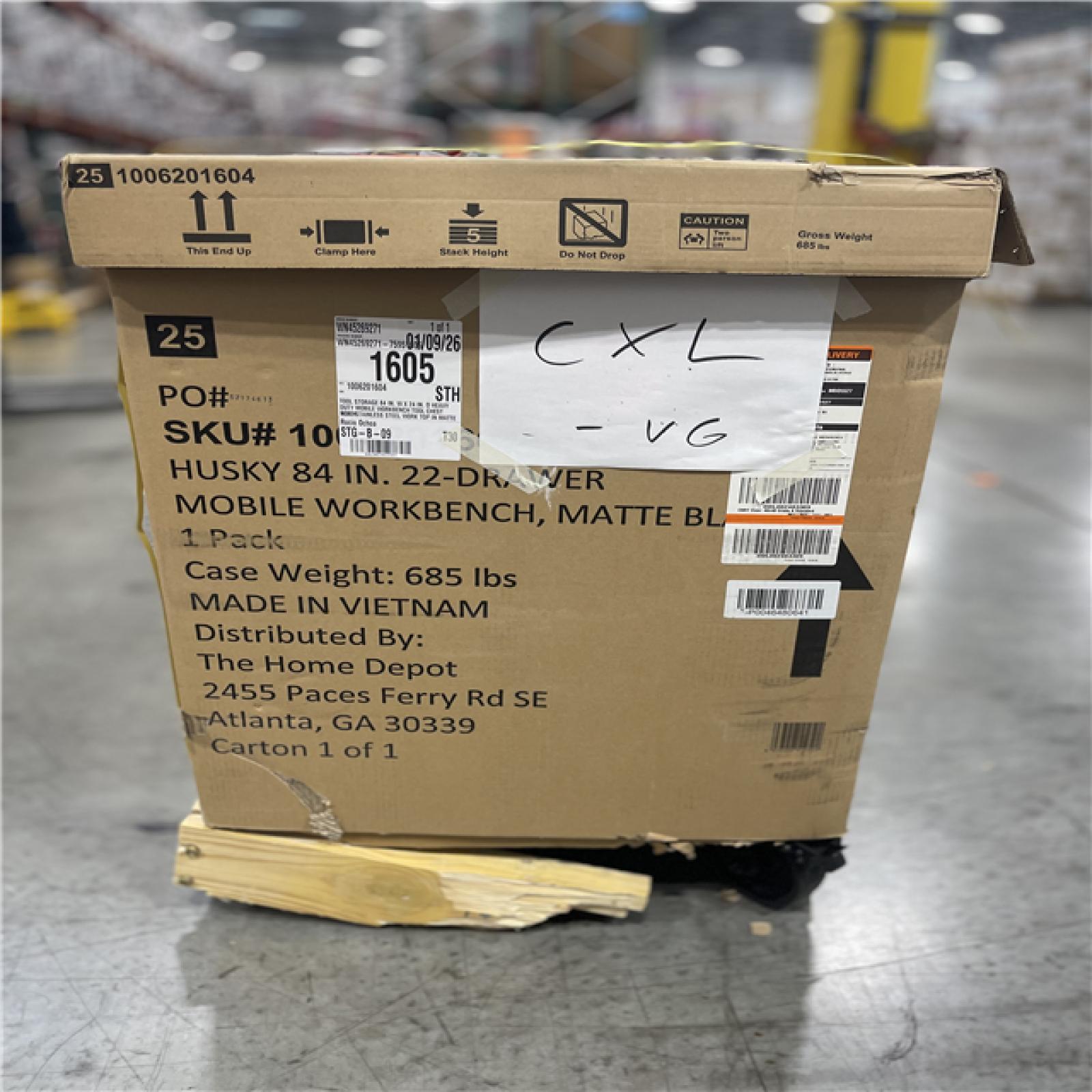 DALLAS LOCATION - AS-IS HUSKY  Tool Storage 84 in. W x 24 in. D Heavy Duty Mobile Workbench Tool Chest with Stainless Steel Work Top in Matte Black