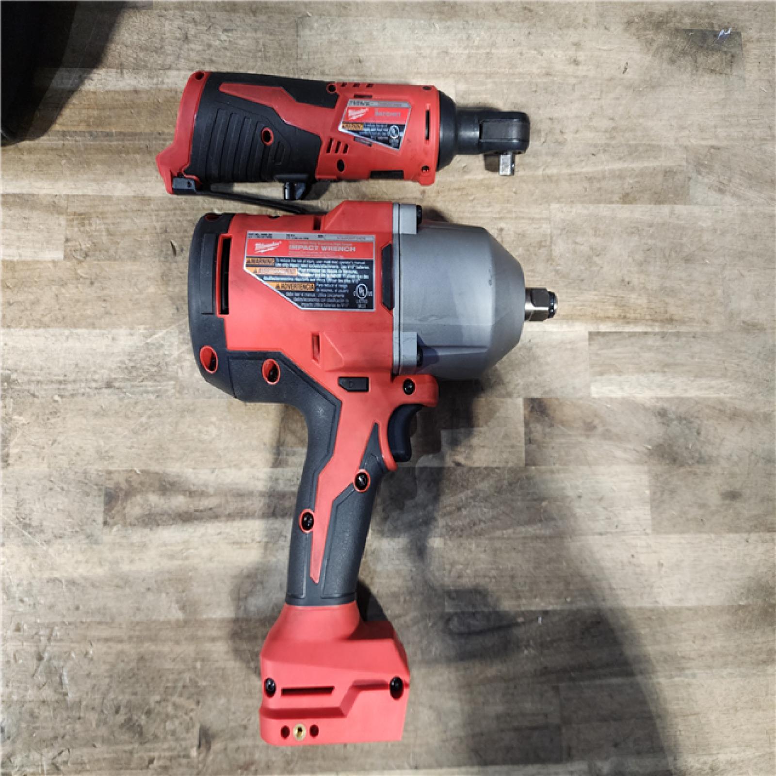 HOUSTON LOCATION - AS-IS Milwaukee 12/18V Lithium-Ion Cordless 3/8 in. Ratchet and 1/2 in. High Torque Impact Wrench with Friction Ring Combo Kit