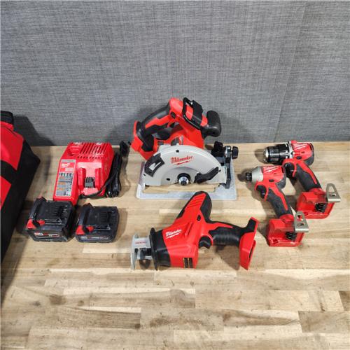 HOUSTON LOCATION - AS-IS Milwaukee M18 18-Volt Lithium-Ion Brushless Cordless Combo Kit (4-Tool) with 2-Batteries, 1-Charger and Tool Bag