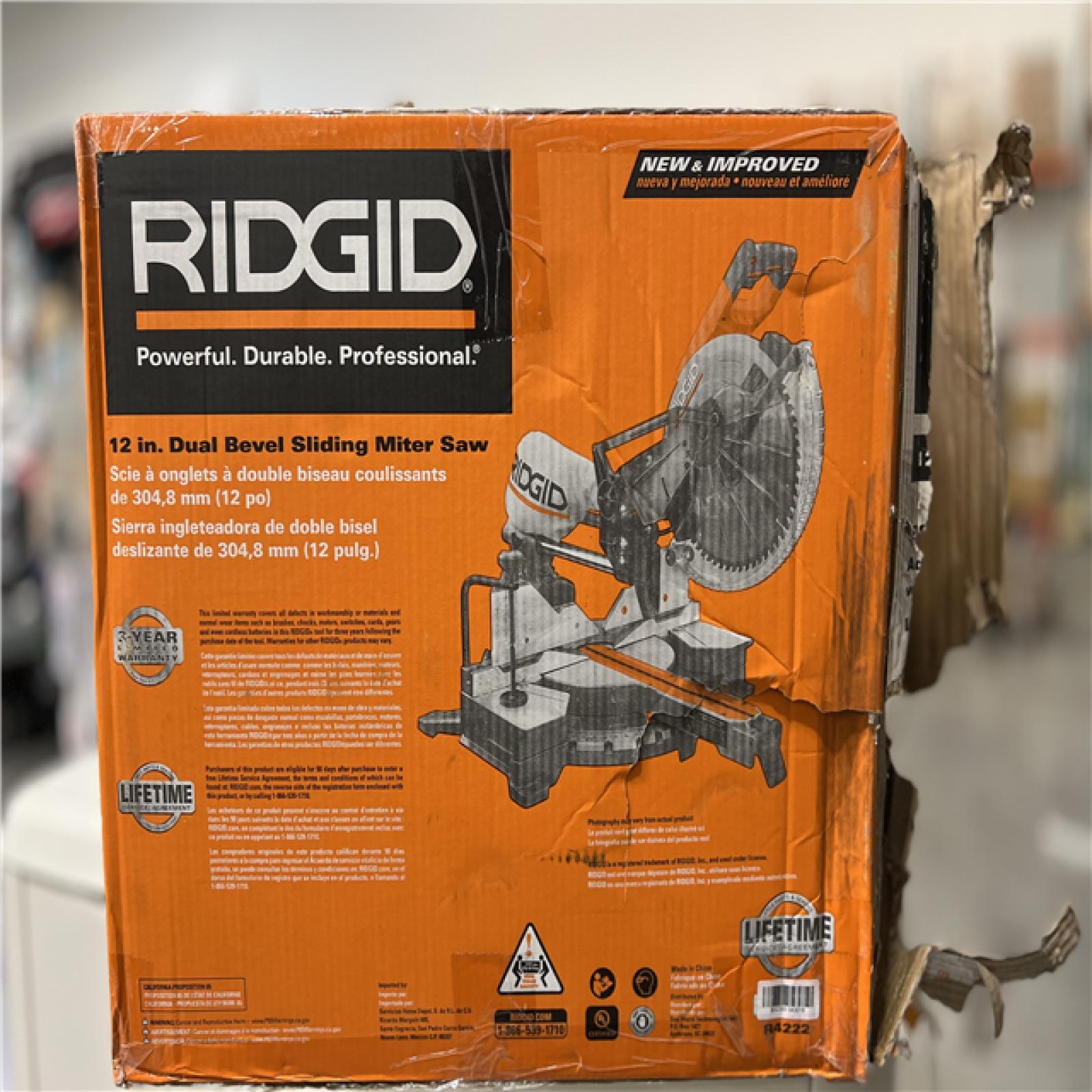 DALLAS LOCATION - RIDGID 15 Amp Corded 12 in. Dual Bevel Sliding Miter Saw with 70 Deg. Miter Capacity and LED Cut Line Indicator
