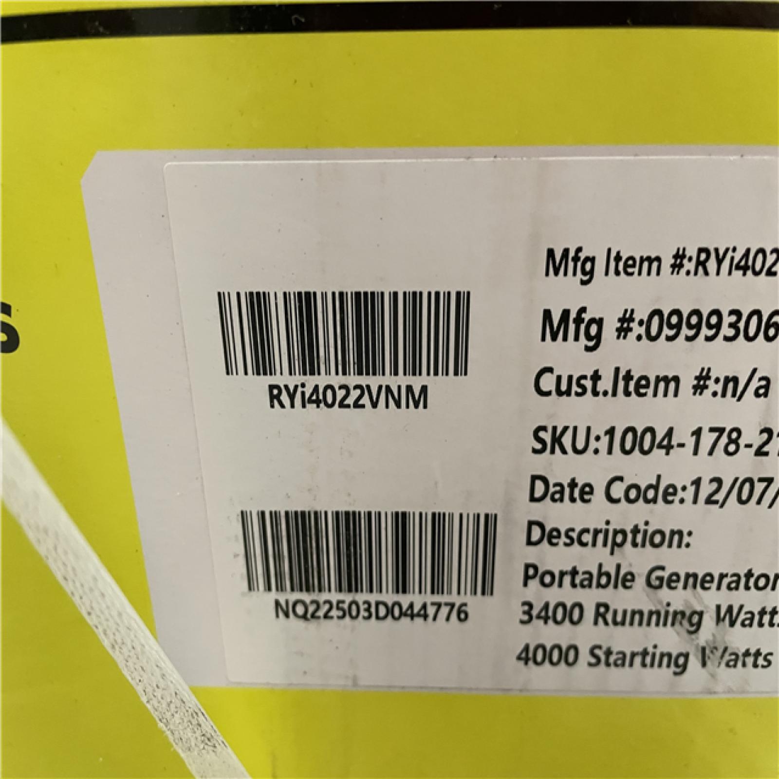 NEW! - RYOBI 4000-Watt Recoil Start Gasoline Powered Digital Inverter Generator