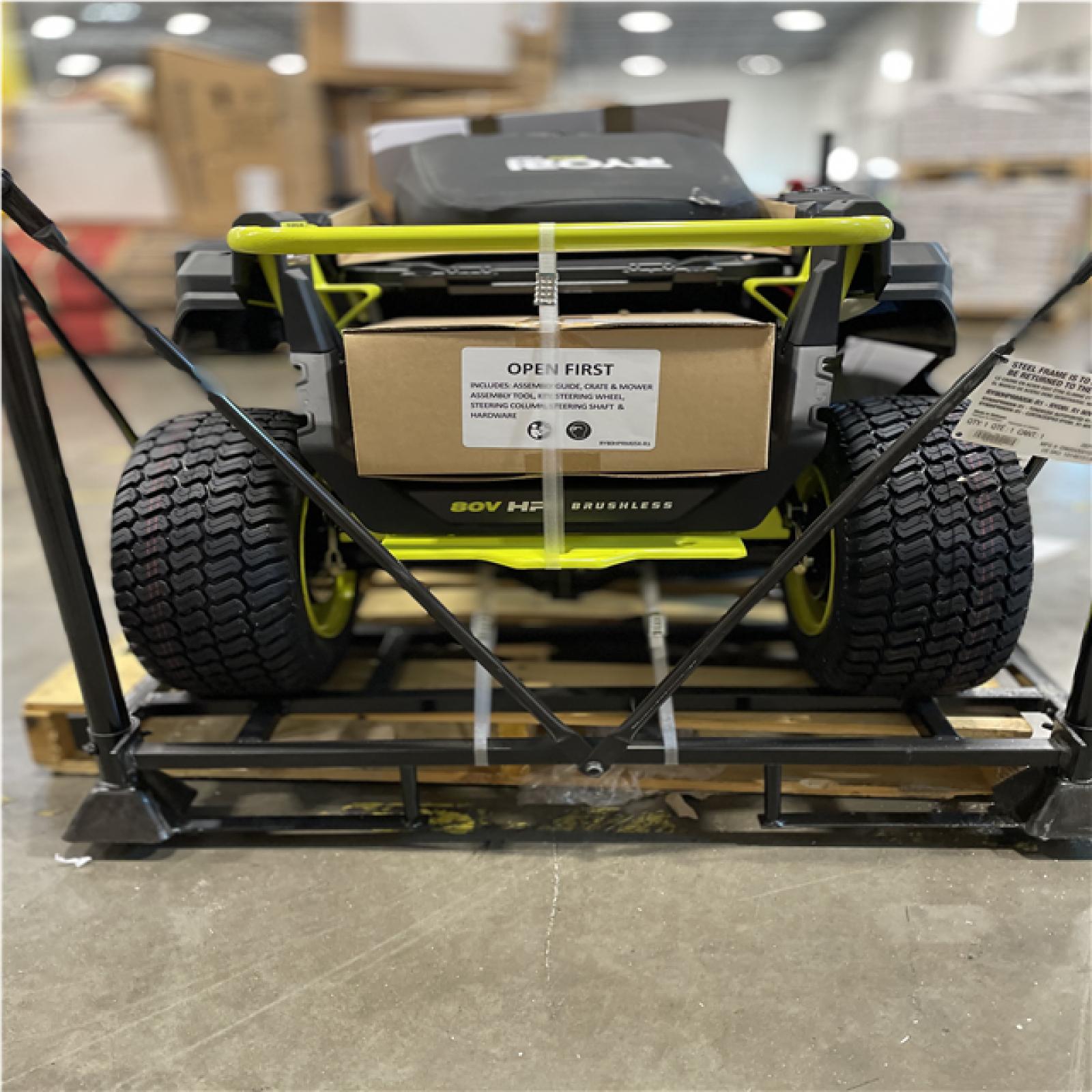 DALLAS LOCATION- AS-IS RYOBI R1 80V HP Electric 30 in. Riding Lawn Mower with 14 Ah Battery and Charger