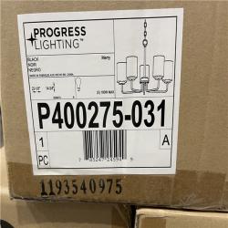 DALLAS LOCATION-Progress Lighting Merry 5-Light Matte Black Etched Glass Transitional Chandelier Light PALLET-(13 UNITS)