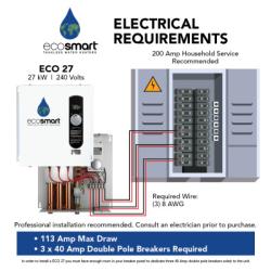 HOUSTON LOCATION - AS-IS (NEW) ECOSMART ECO27 TANKLESS ELECTRIC WATER HEATER