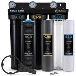 Phoenix NEW PRO+AQUA Pro Aqua ELITE Whole House Water Filter 3 Stage Well Water Filtration System with Gauges  PR Button  1 Ports  Filter Set