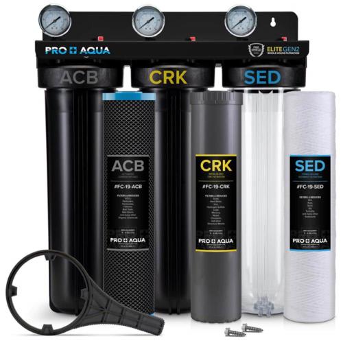 Phoenix NEW PRO+AQUA Pro Aqua ELITE Whole House Water Filter 3 Stage Well Water Filtration System with Gauges  PR Button  1 Ports  Filter Set