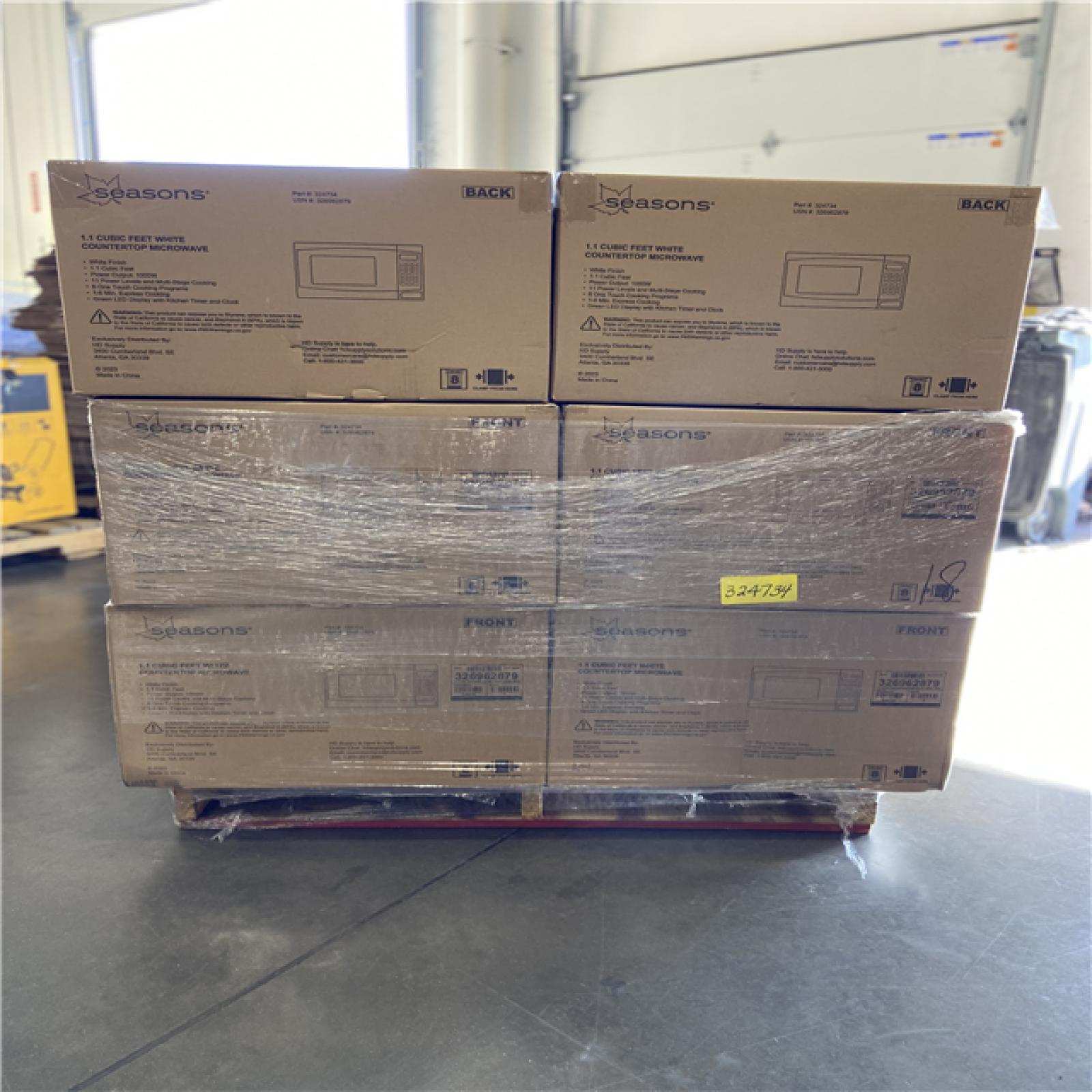 DALLAS LOCATION - Seasons® 1.1 Cu. Ft. 1000-Watt Countertop Microwave Oven, White PALLET - (16 UNITS)