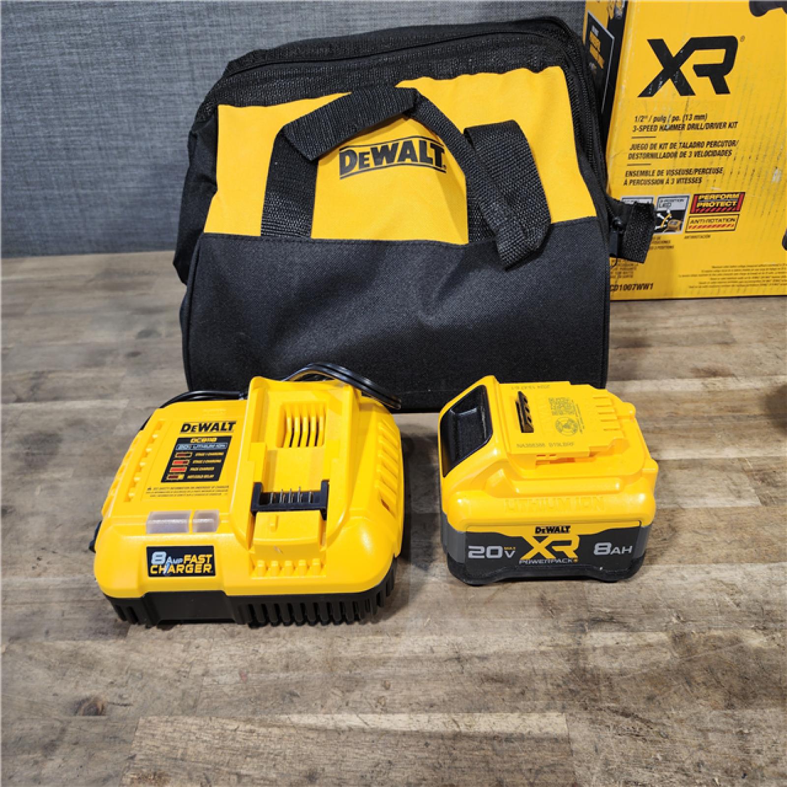 HOUSTON LOCATION - AS-IS DEWALT 20V XR Lithium-Ion Cordless Hammer Drill Kit with 8.0 Ah Battery  Charger and Kit Bag