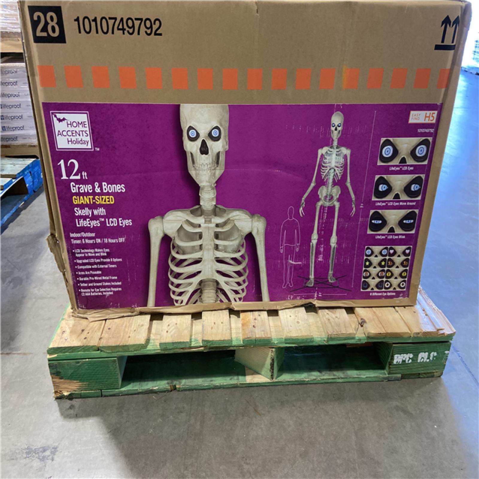 DALLAS LOCATION - Home Accents Holiday 12 ft. Grave & Bones Giant-Sized Skelly with LifeEyes™ LCD Eyes H5