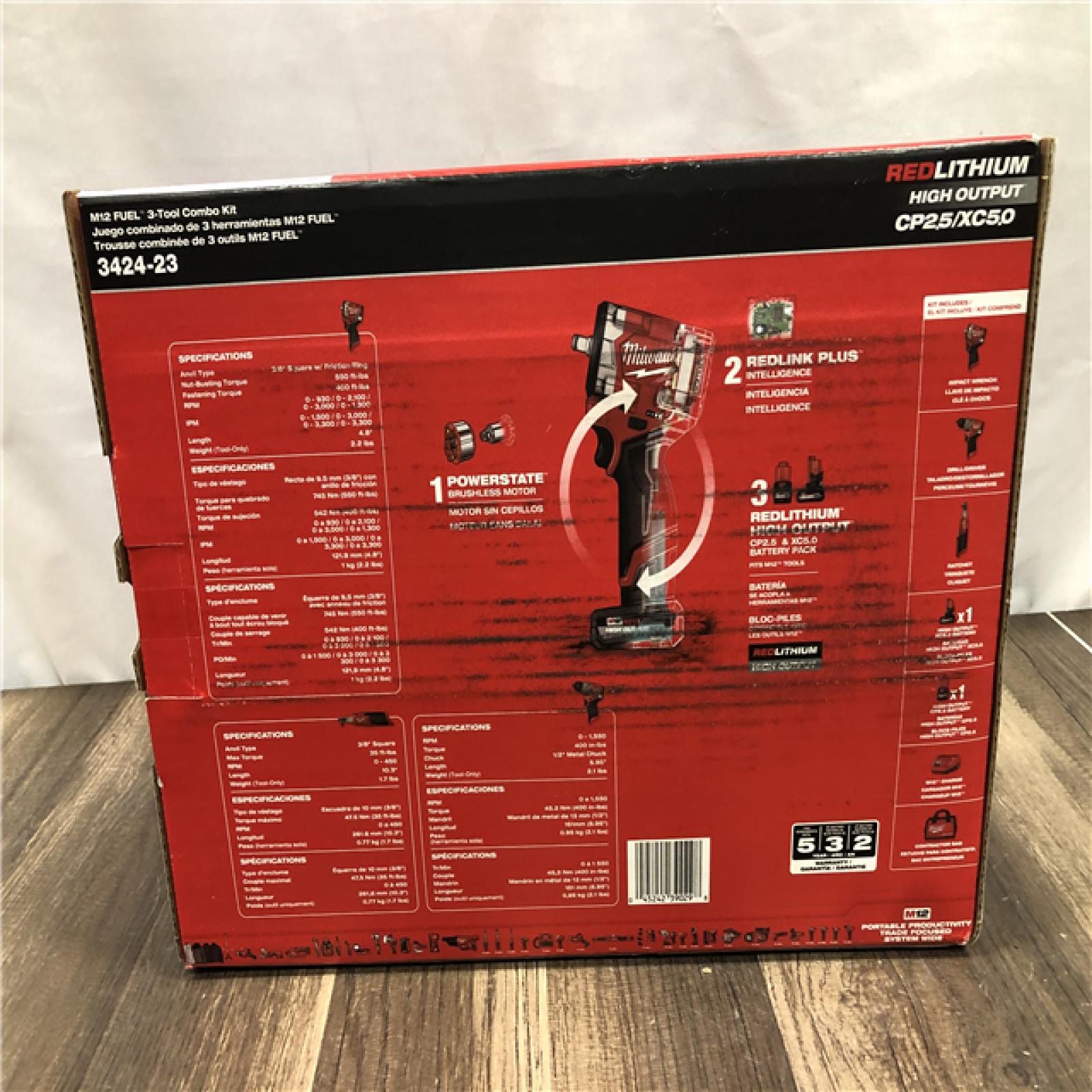 NEW- Milwaukee FUEL 12V Lithium-Ion Cordless Drill Driver  Impact Wrench  and Ratchet Combo Kit