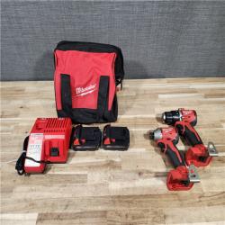 HOUSTON LOCATION - AS-IS Milwaukee M18 18V Lithium-Ion Brushless Cordless Compact Drill/Impact Combo Kit (2-Tool) W/(2) 2.0 Ah Batteries  Charger & Bag