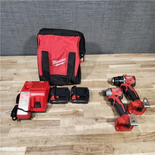 HOUSTON LOCATION - AS-IS Milwaukee M18 18V Lithium-Ion Brushless Cordless Compact Drill/Impact Combo Kit (2-Tool) W/(2) 2.0 Ah Batteries  Charger & Bag