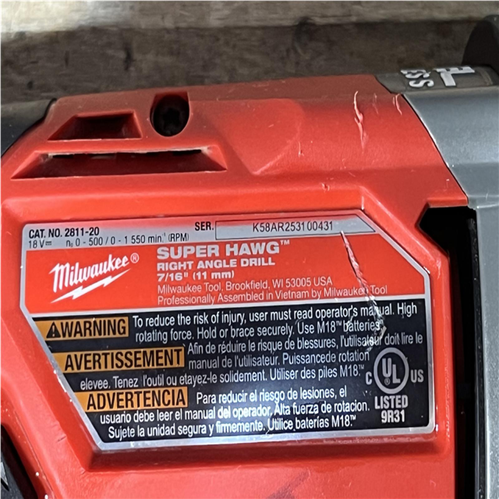 Houston Location AS-IS Milwaukee FUEL 18V Lithium-Ion Brushless Cordless GEN 2 SUPER HAWG 7/16 in. Right Angle Drill (Tool-Only)