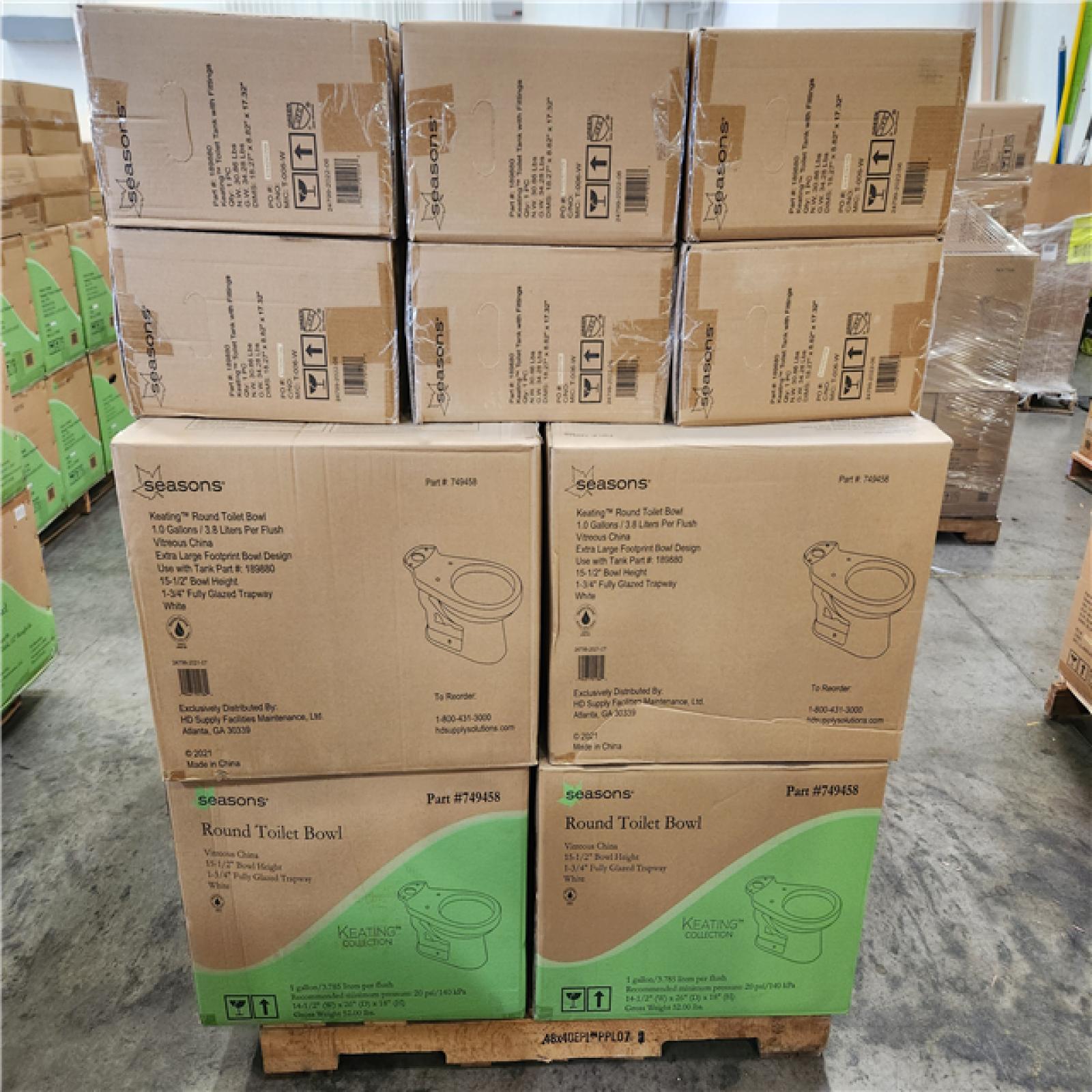 Phoenix Location NEW Seasons Keating Round Toilet Bowl With Tank 1.0 Gallons/ 3.8 Liters a Flush Pallet (12 Toilets) (Half Vitreous China)