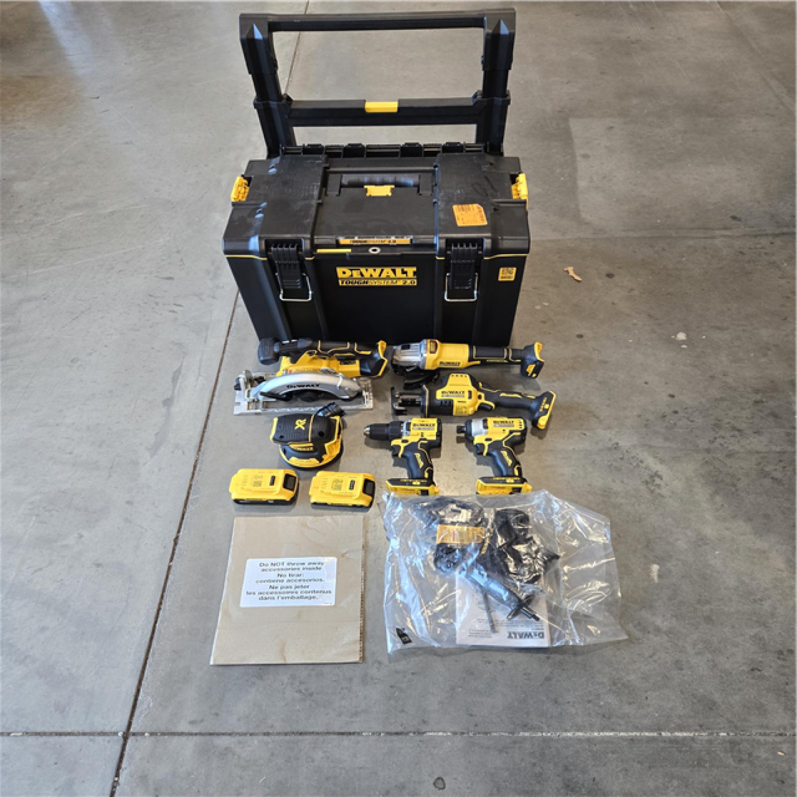 AS-IS DEWALT 20V Cordless 6-Tool Combo Kit with Tough System 2.0 Rolling Toolbox