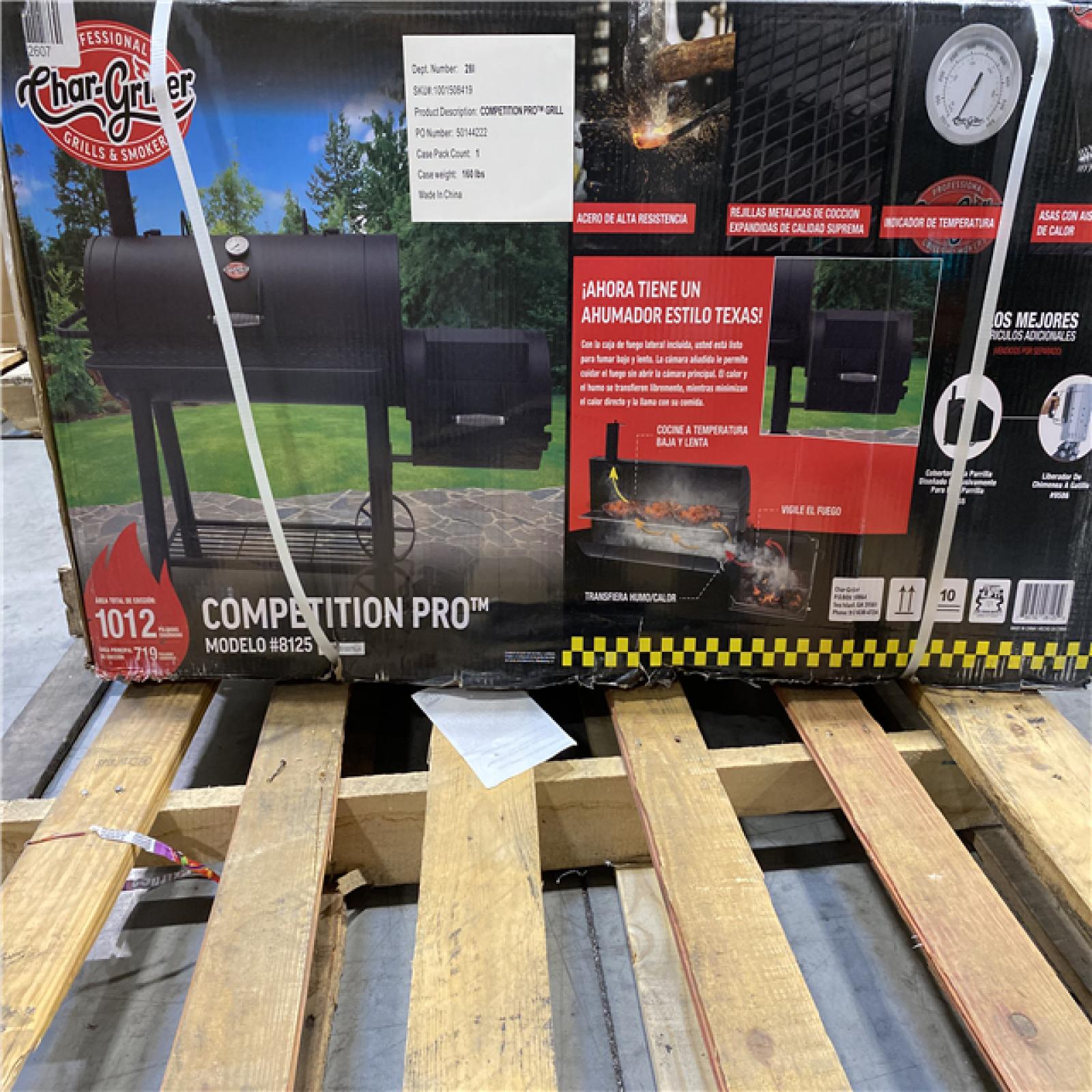 DALLAS LOCATION - Char-Griller 1012 sq. in. Competition Pro Offset Charcoal Grill or Wood Smoker in Black