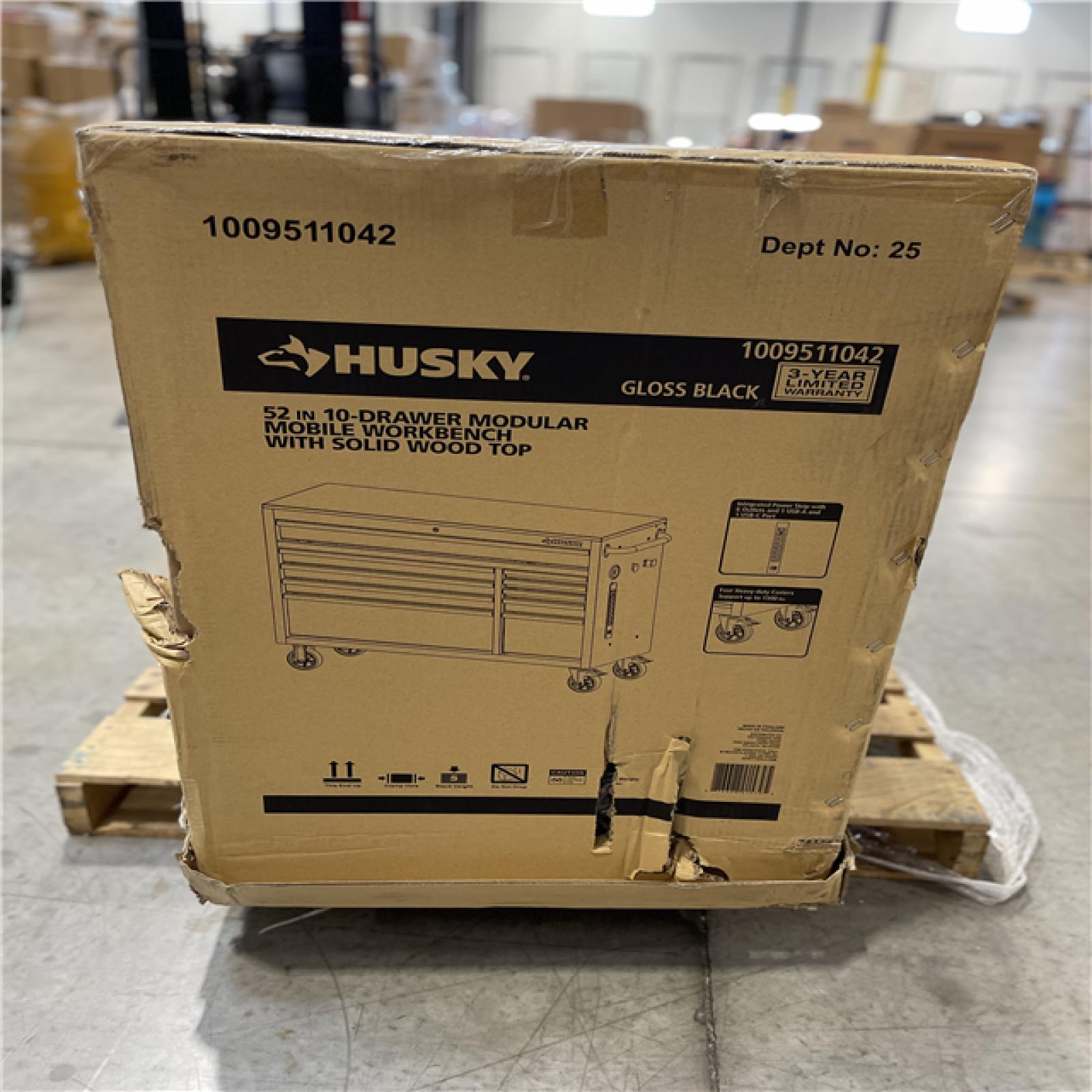 DALLAS LOCATION - Husky Modular Tool Storage 52 in. W x 20 in. D Standard Duty Black Mobile Workbench Cabinet