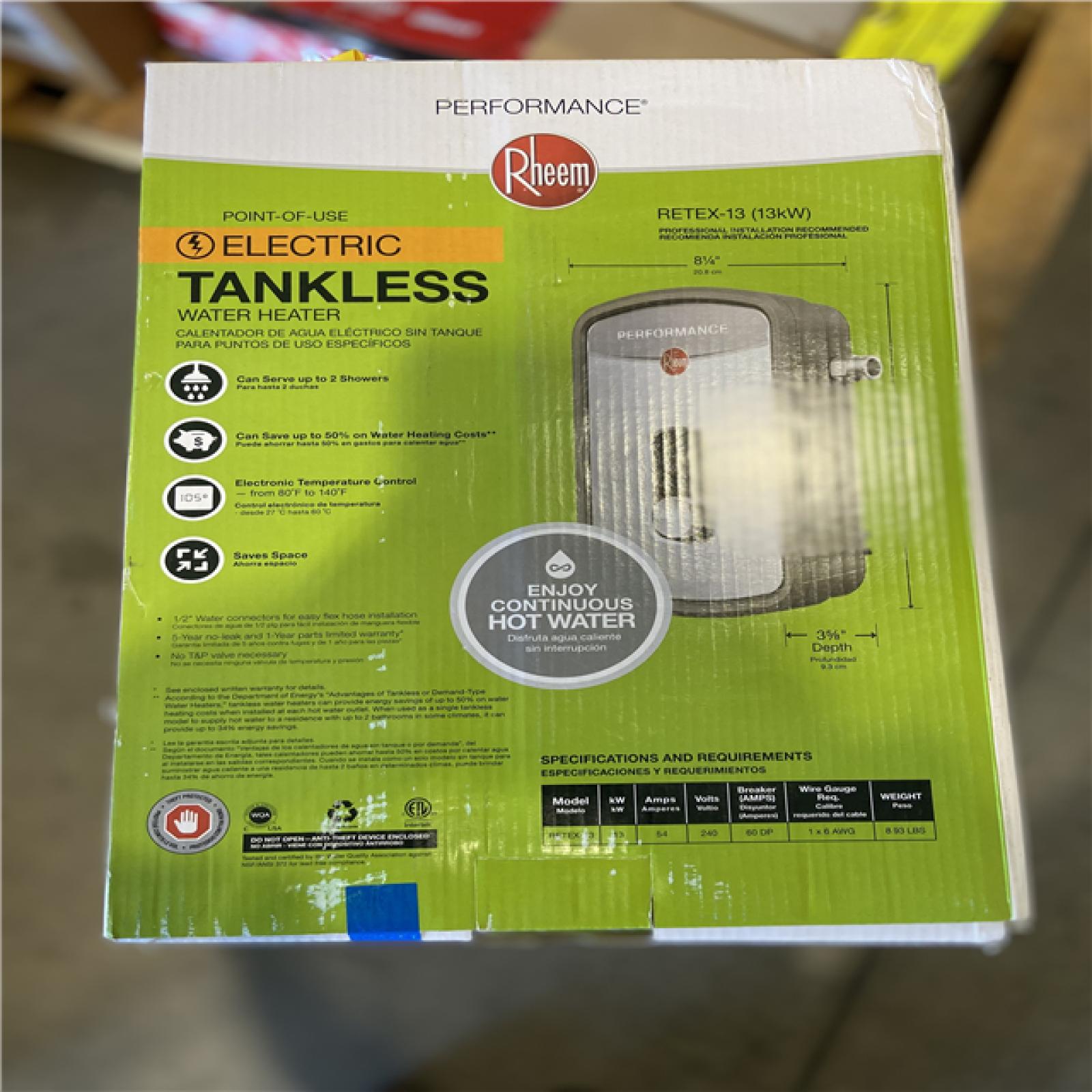 NEW! - Rheem Performance 13 kW 2.54 GPM 240-Volt Self-Modulating Electric Tankless Water Heater