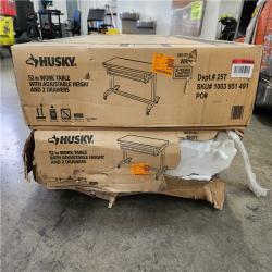 Phoenix Location Husky 52 in. W x 24 in. D 2-Drawer Adjustable Height White Workbench Table with Solid Wood Top (2 Tables)