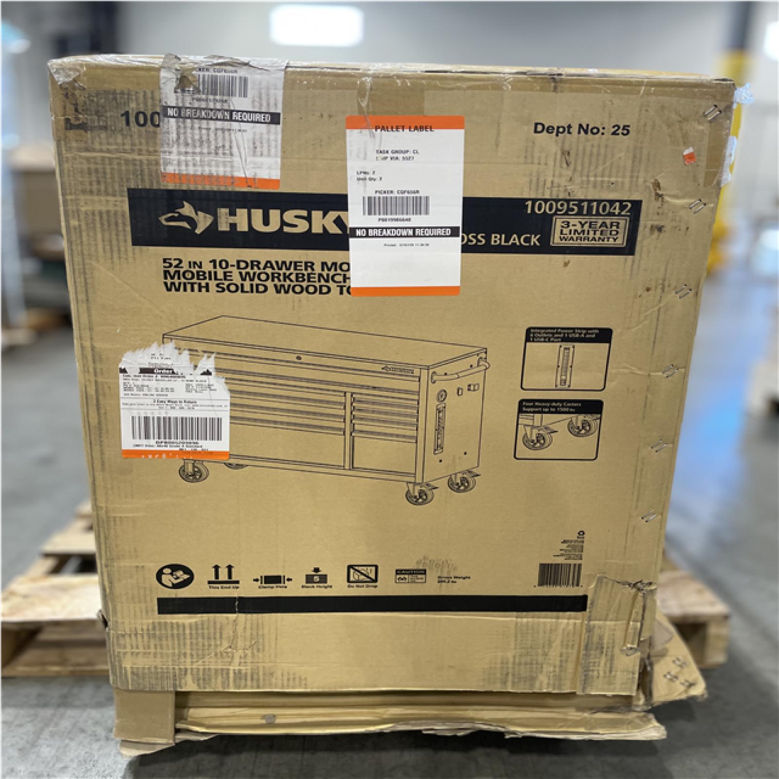 DALLAS LOCATION- AS-IS HUSKY 52 in. W x 20 in. D 10-Drawer Black Mobile Workbench Cabinet