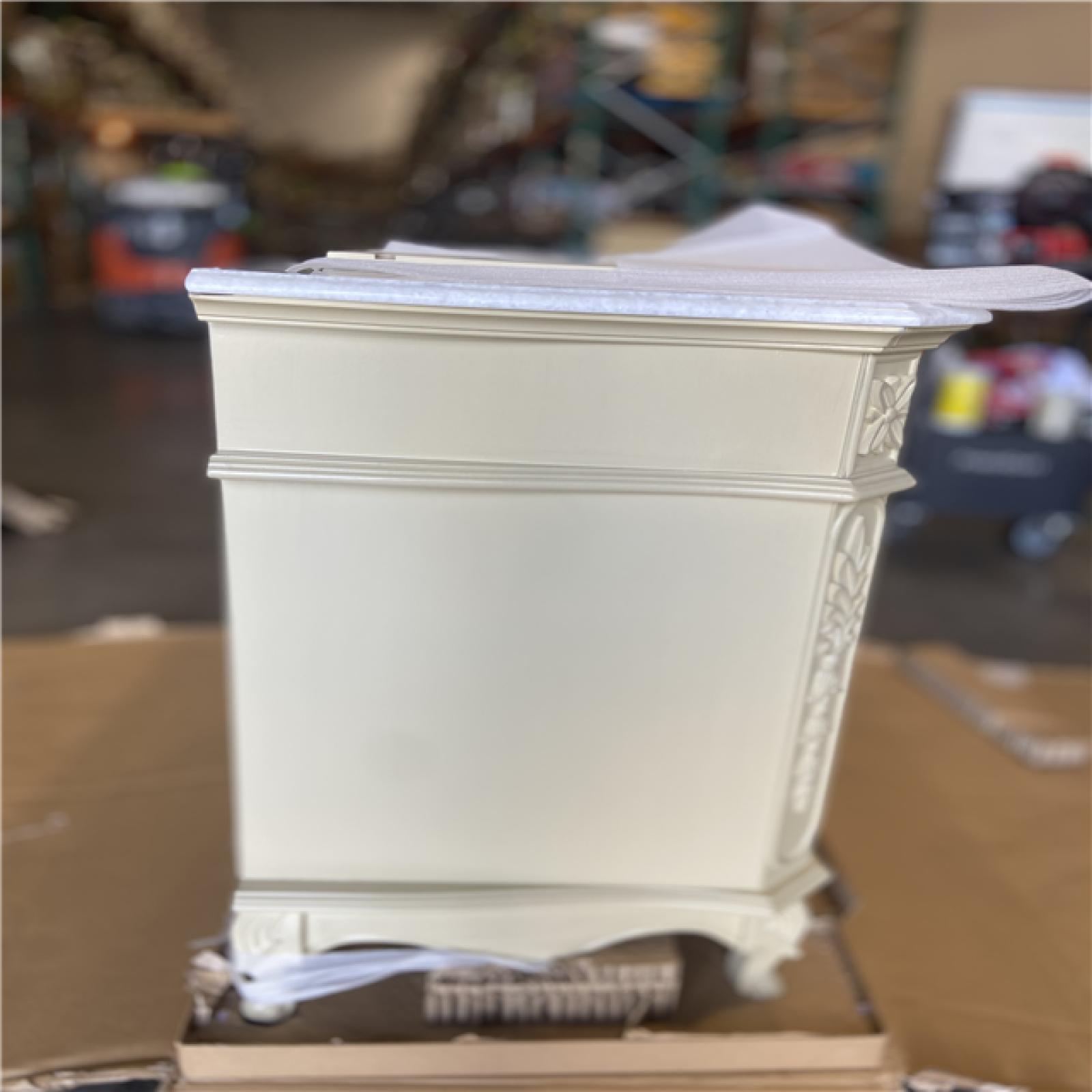 DALLAS LOCATION - Home Decorators Collection Winslow 48 in. W x 22 in. D x 35 in. H Single Sink Freestanding Bath Vanity in Antique White with White Marble Top
