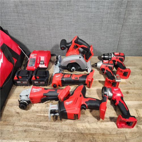 HOUSTON LOCATION - AS-IS MILWAUKEE 7 TOOL COMBO KIT W/ (2) BATTERY & CHARGER