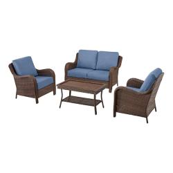 Phoenix AS-IS Hampton Bay Newshire 4-Piece Wicker Patio Conversation Set with Lake Cushions