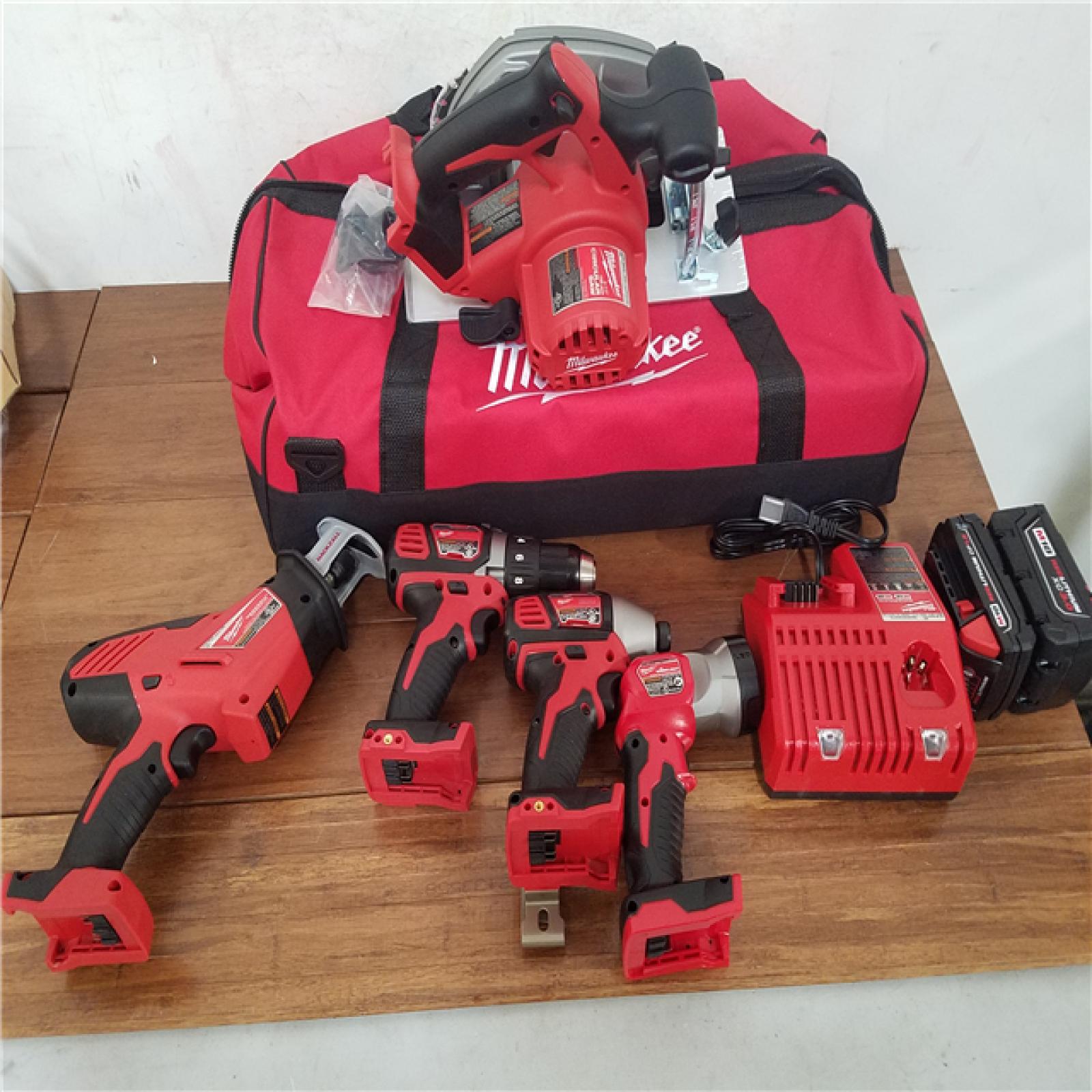 California NEW Milwaukee 5 Piece Tool Kit  Includes (2) Batteries  Charger and Bag