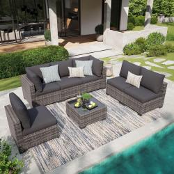 Phoenix LIKE NEW JUSKYS GUKOO Gray Wicker 7-Piece Metal Frame Sofa Seating Group with Gray Cushion