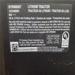 CALIFORNIA AS-IS RYOBI 80V 46BATTERY LAWN TRACTOR