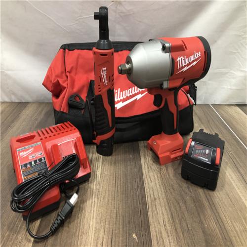 AS-IS Milwaukee 12/18V Lithium-Ion Cordless 3/8 in. Ratchet and 1/2 in. High Torque Impact Wrench with Friction Ring Combo Kit