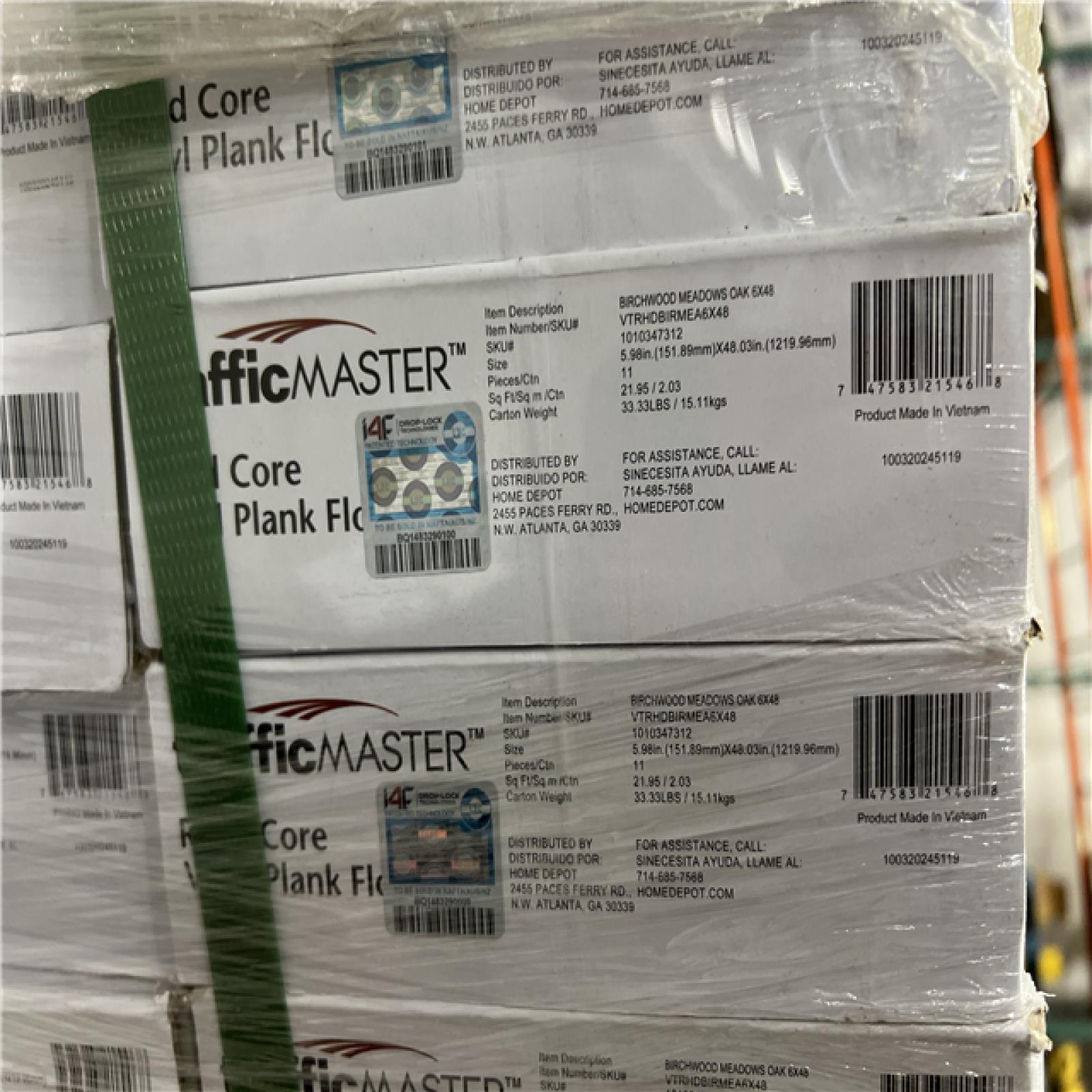 DALLAS LOCATION- TrafficMaster Birchwood Meadows Oak 6 MIL x 6 in. W x 48 in. L Waterproof Click Lock Luxury Vinyl Plank Flooring (21.95 sqft/case) PALLET -( 44 CASES)