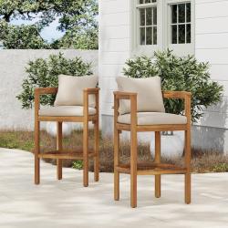 Phoenix NEW Harper & Bright Designs Teak Wood Outdoor Bar Stools with Beige Cushions, Crossbars (2-Pack)