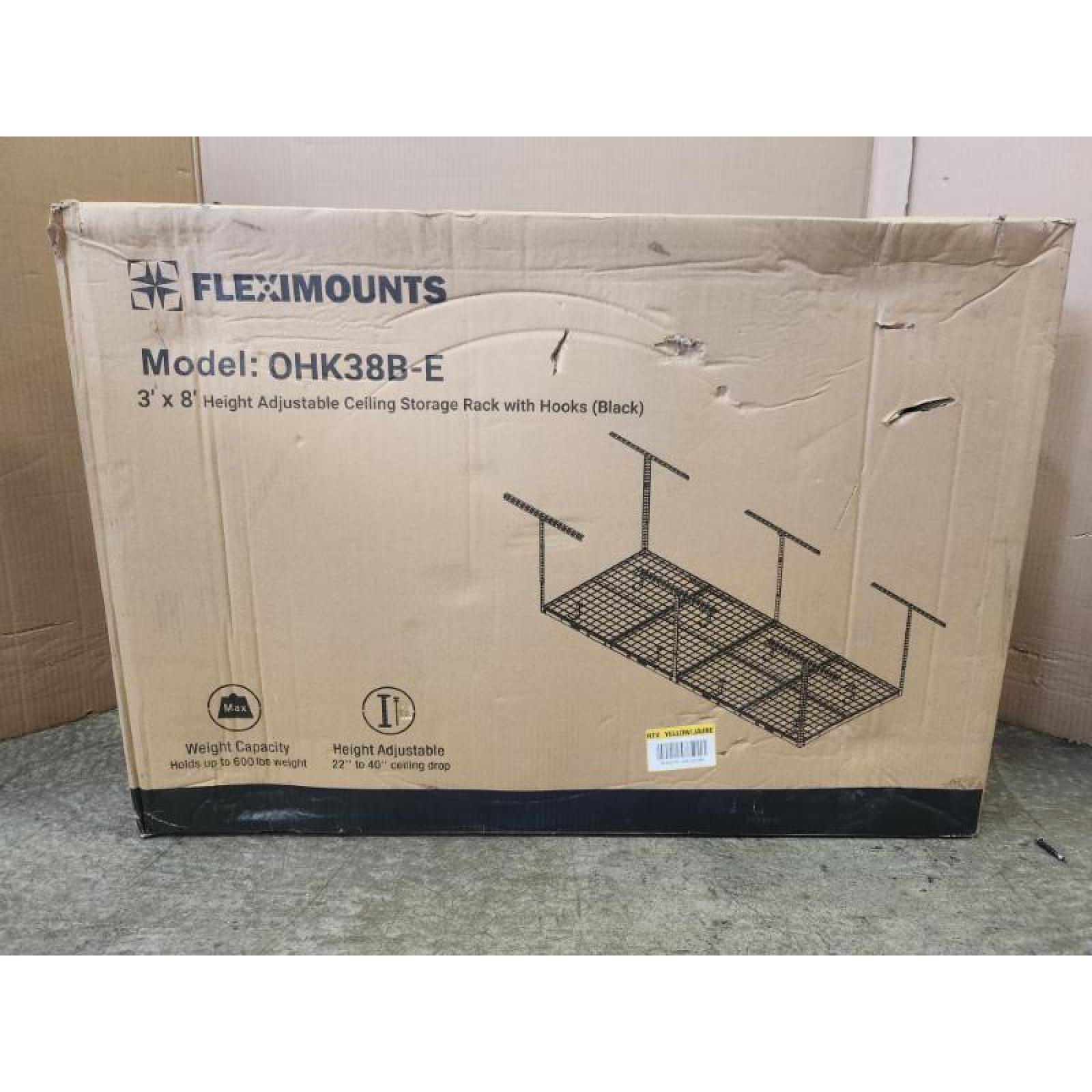 Phoenix NEW FLEXIMOUNTS OHK Series 36 in. W x 96 in. D x 22-40 in. H Black Ceiling Mounted Overhead Garage Storage Rack with Accessory Hooks