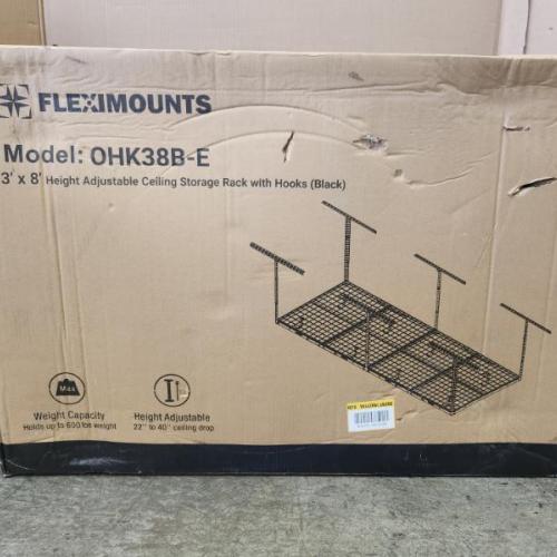 Phoenix NEW FLEXIMOUNTS OHK Series 36 in. W x 96 in. D x 22-40 in. H Black Ceiling Mounted Overhead Garage Storage Rack with Accessory Hooks
