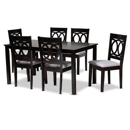 Phoenix NEW Baxton Studio Lenoir 7-Piece Grey Fabric Wood Dining Set (SEALED)